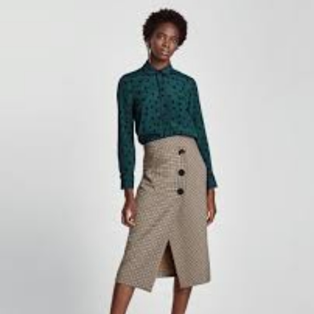 Green Blouse with Black Dots Zara